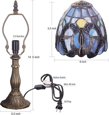 Werfactory® Small Tiffany Lamp Cloudy Style Stained Glass Table Lamp, 14" Tall